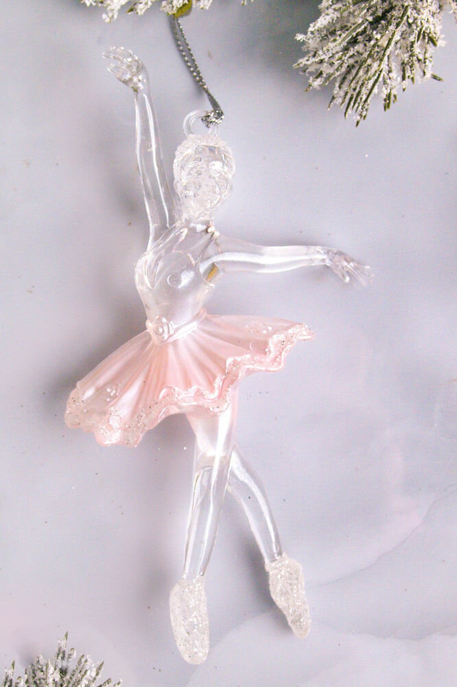Ёлочное украшение балерина, акрил, прозрачно-розовая с серебром, 15 см, разные модели, Forest Market 150733