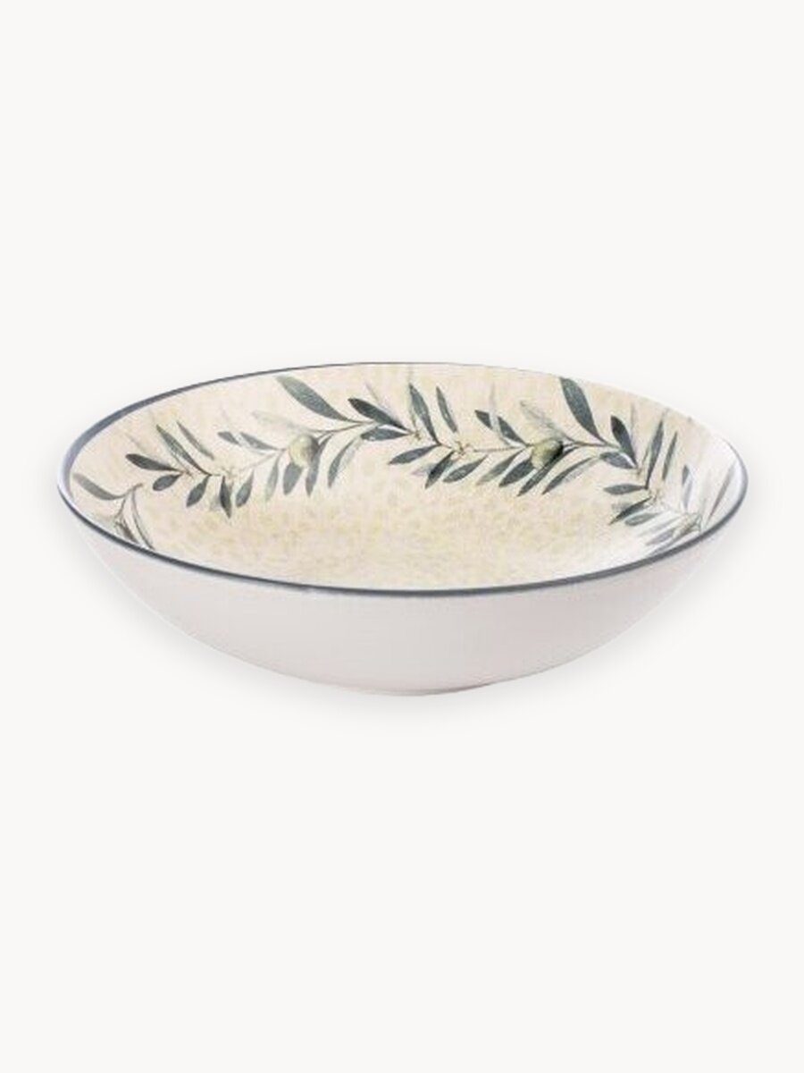 Тарелка суповая "OLIVE" FIORETTA, 21см, керамика, бежевый/листья