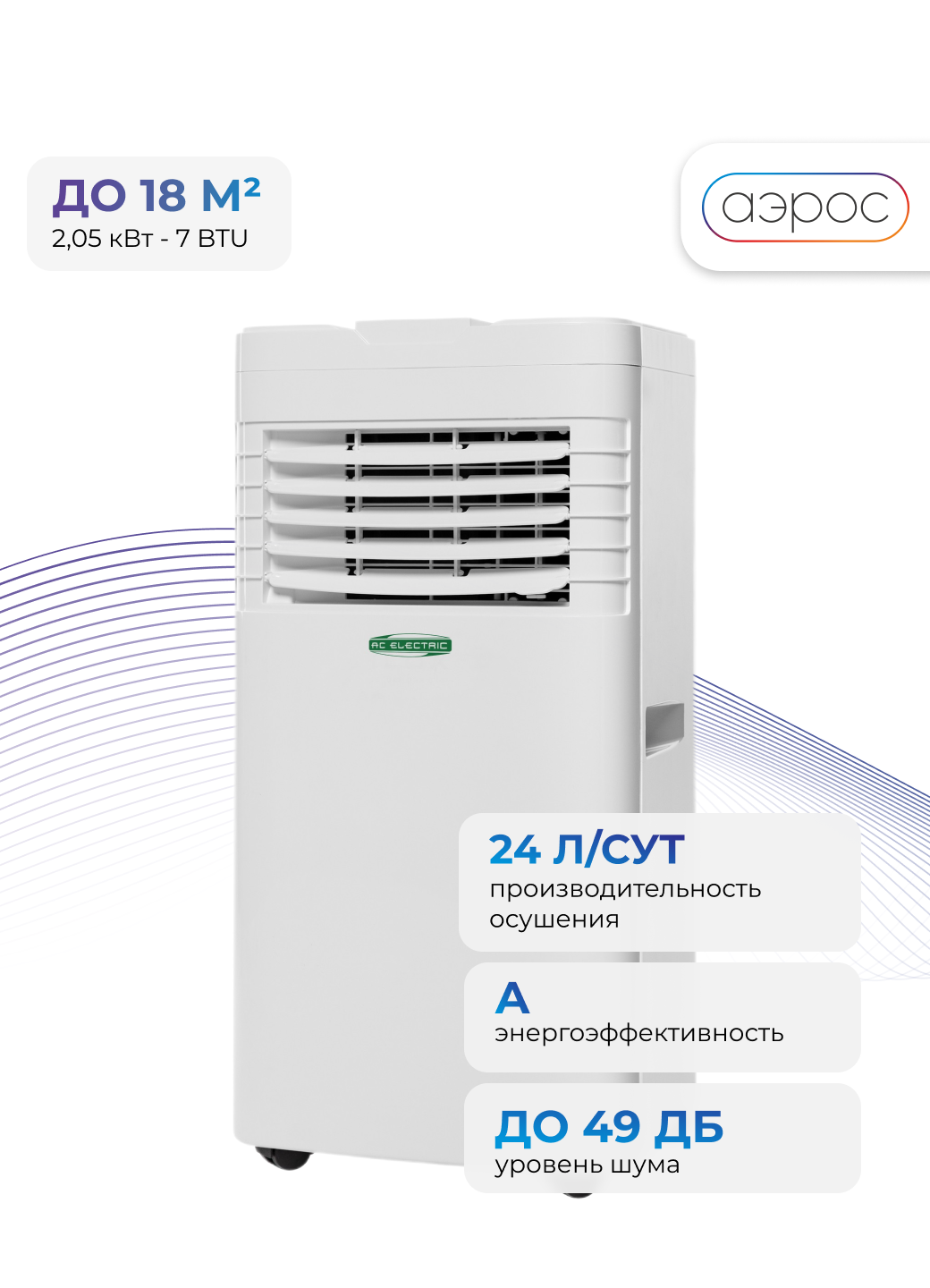 Кондиционер мобильный AC Electric ACE-07 FH/N6 охлаждение осушение 7000BTU белый