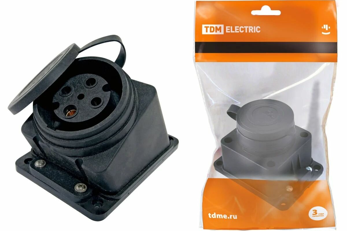 Розетка (колодка) каучуковая 1 гнездо 3P+PE 32А IP44 380В TDM