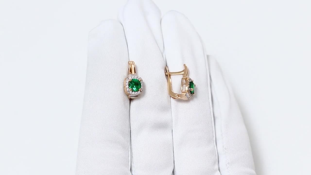 Серьги Diamant online, серебро, 925 проба, золочение, изумруд синтетический, фианит, длина 1.6 см, , зелeный — фото 1