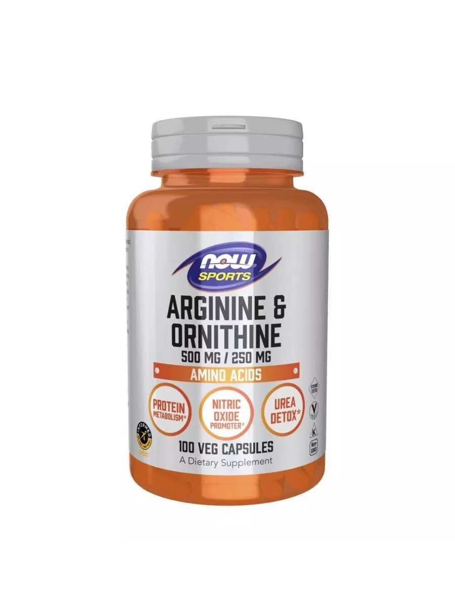 NOW Arginine & Ornithine 500 MG/250 MG, 100 капс.