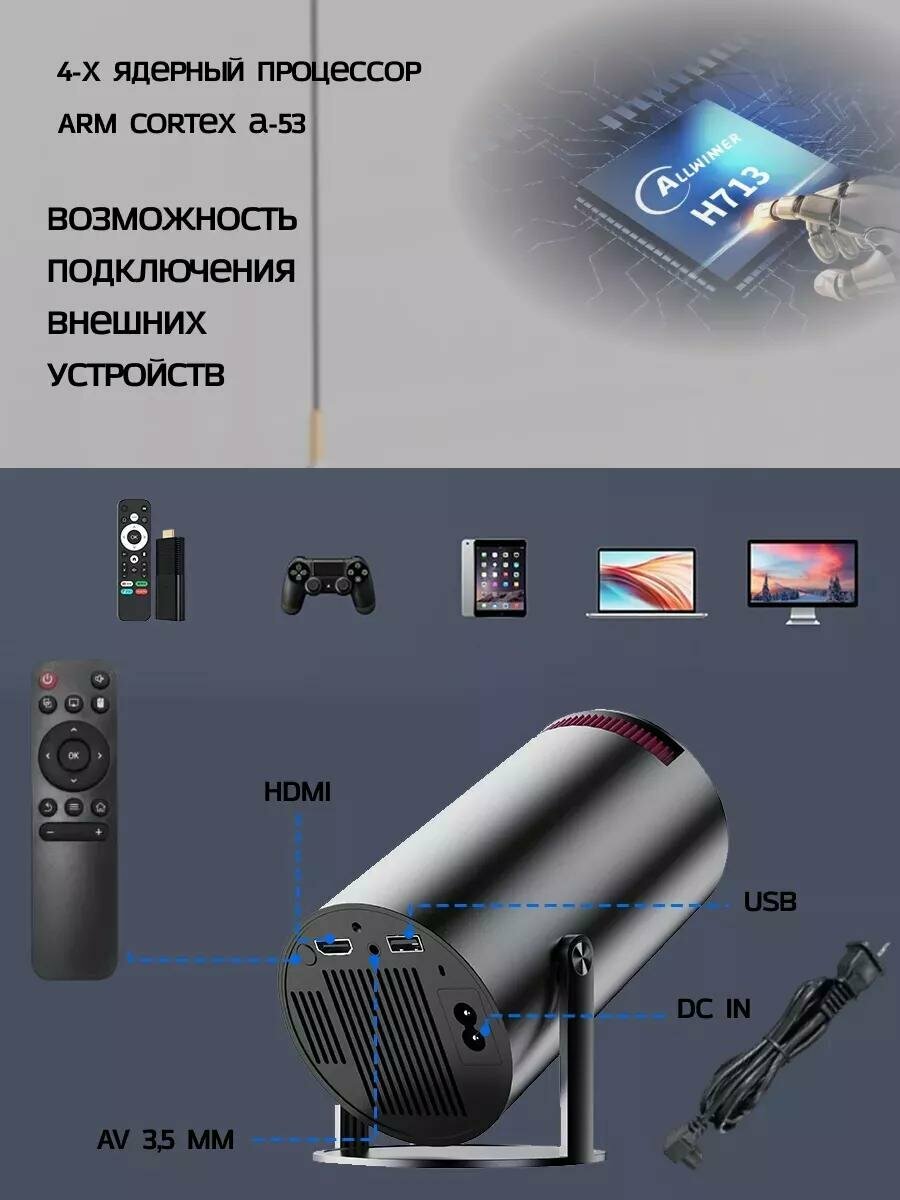 Картинки Трансграничный новый мобильный телефон HY300 с проводным беспроводным подключением Wi-FI на экране TYPEC для зарядки портативного домашнего проектора treasure с черным проводным экраном (европейские правила)