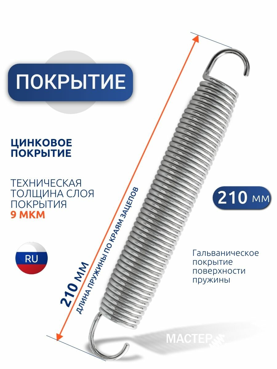 Пружины для пресса 20 тонн. L-210 мм, оцинкованные усиленные, комплект 2 штуки — фото 1