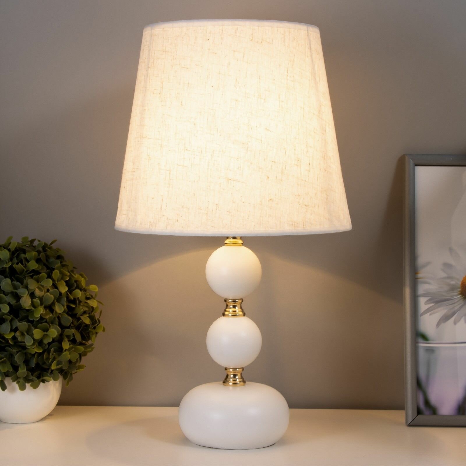 Настольная лампа Катания 1х60Вт E27 бело-золотой 25х25х45 см