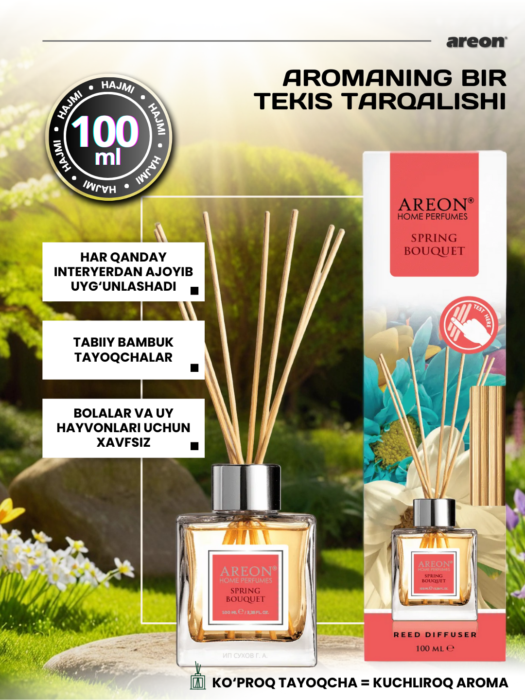 Ароматический диффузор Areon Classic, аромат Spring Bouquet, для дома, с палочками, 100 мл + аромасаше в подарок — фото 1