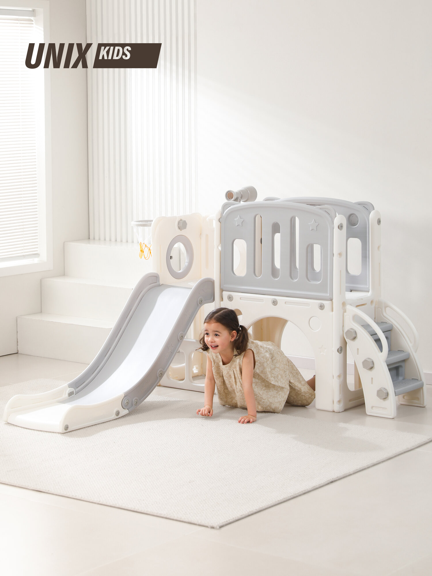 Детский игровой комплекс UNIX Kids Star Grey для улицы и дома с горкой