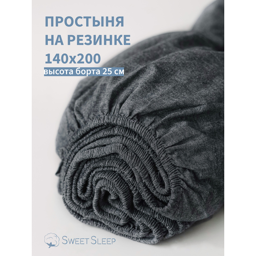 фото Простыня с резинкой 140х200 из варёного хлопка sweet sleep, графит
