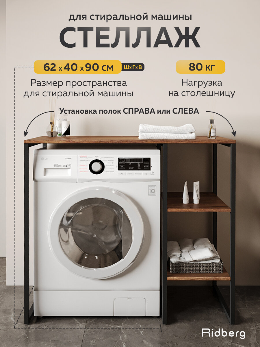 Стеллаж для стиральной машины RIDBERG COLORADO (Dark Oak/Black)