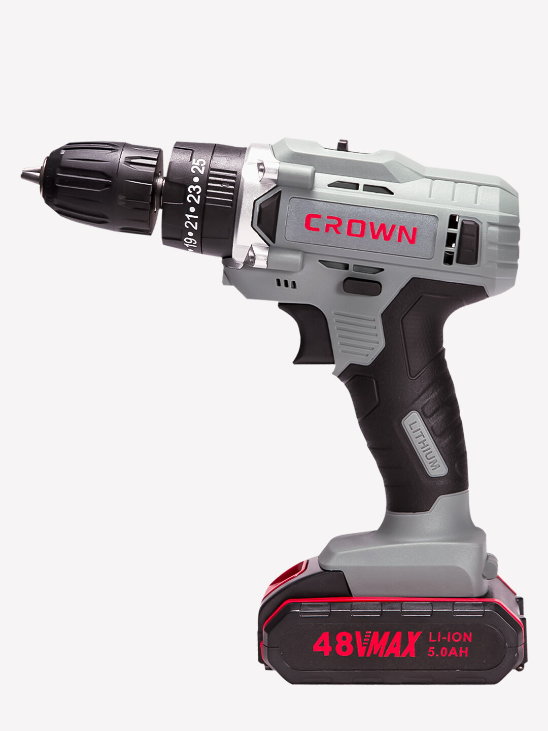 Аккумуляторная ударная дрель-шуруповерт CROWN 48V MAX, Li-Ion 5.0Аh, 2 аккумулятора, набор бит и сверл в кейсе