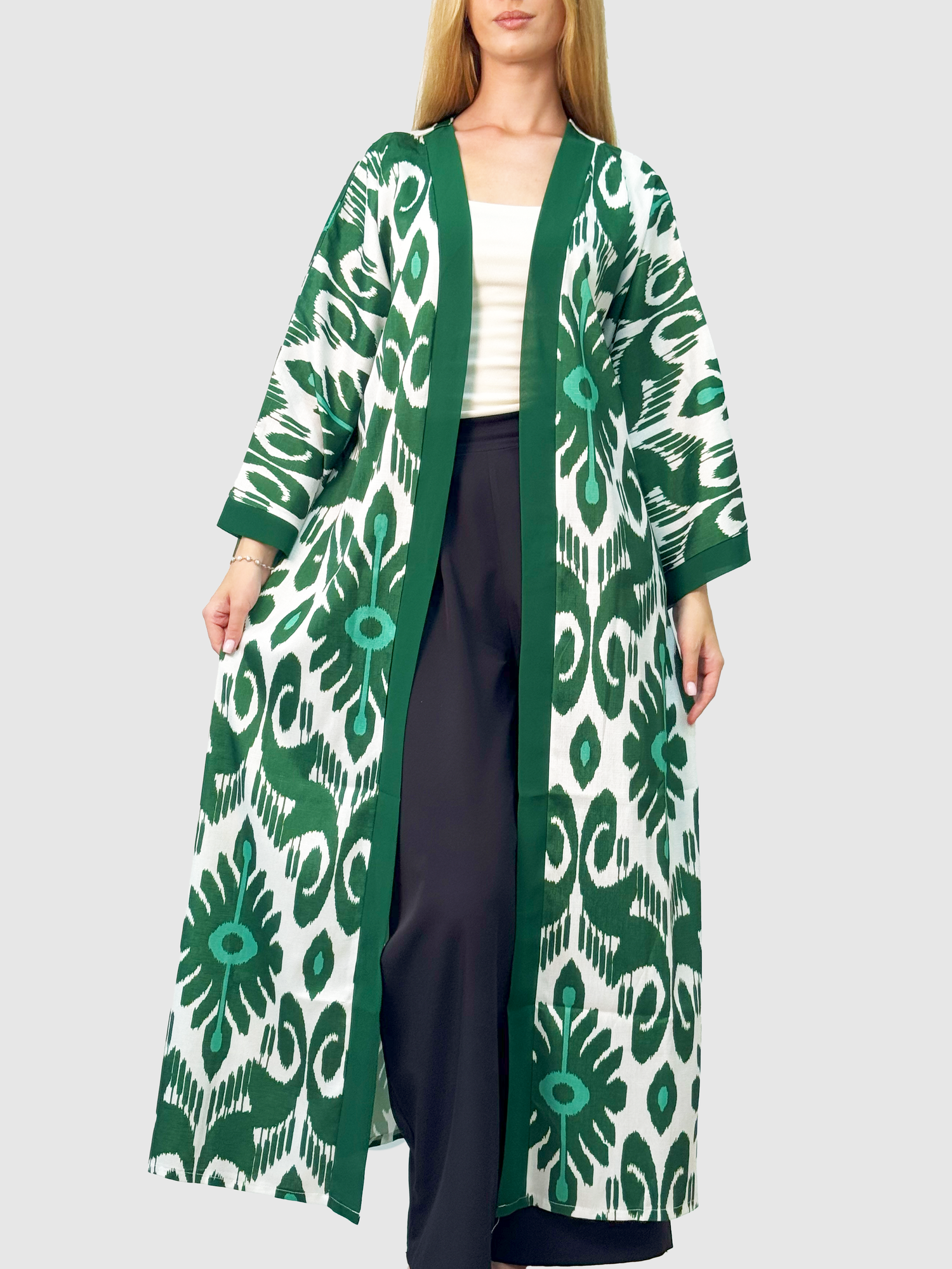 Халат  Традиционный, размер XL, зеленый/белый — фото 1