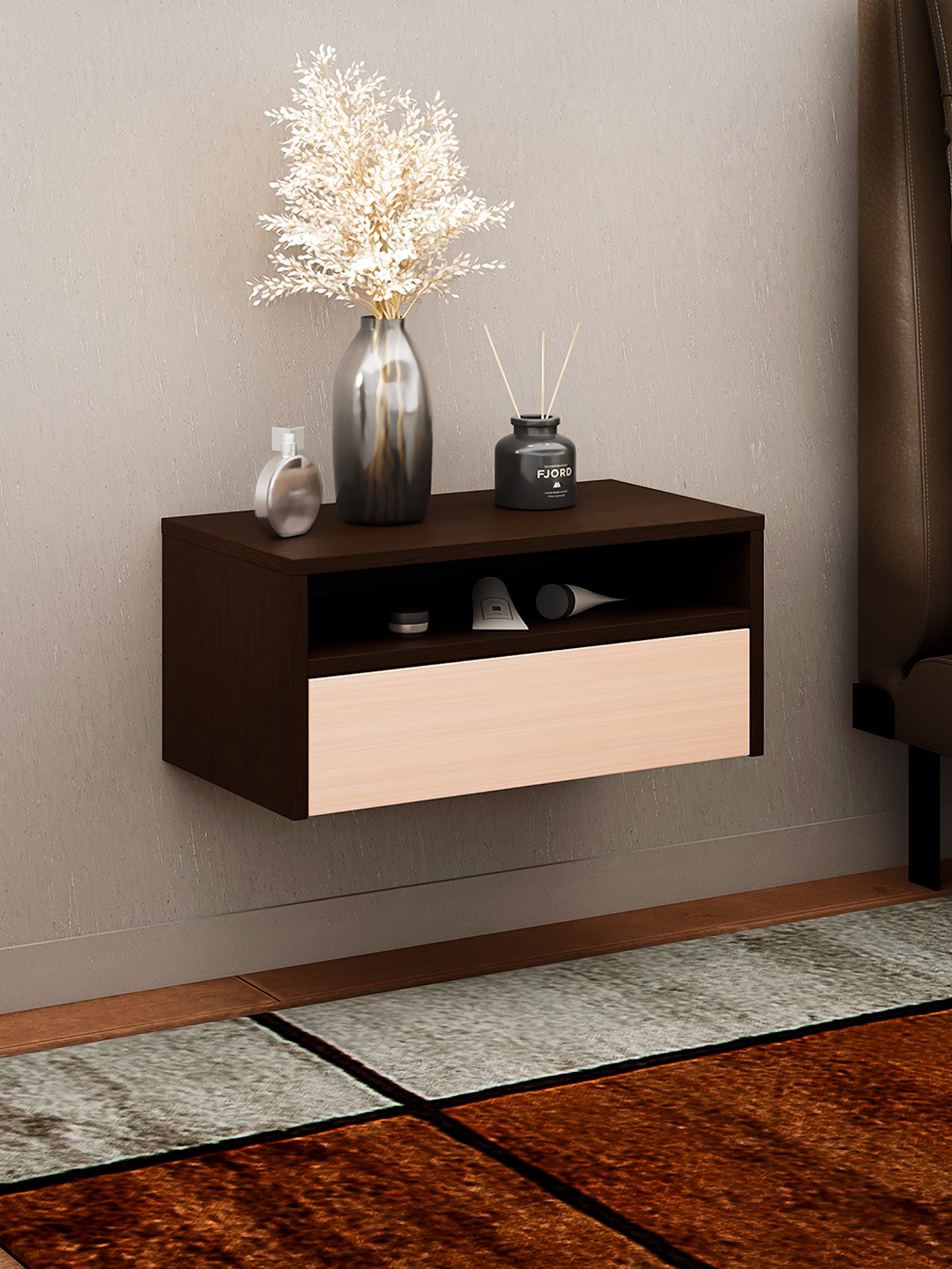 Тумба-полка MFMaster Vitto-104 венге-дуб молочный ЛДСП подвесной тип бежевая 542х246х29 см