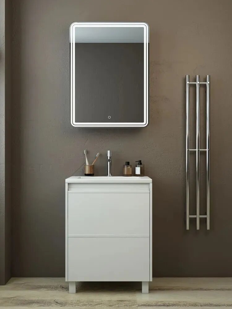 Тумба с раковиной "Вега 60" напольная, белая, с умывальником Вега 60