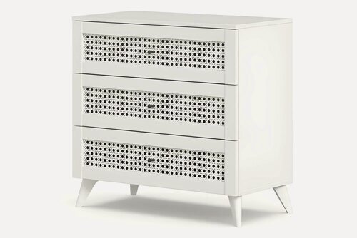 Изображение товара Комод для одежды деревянный Квебек, с 3 ящиками, 80х41.8х78 см, Белый матовый