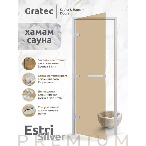 фото Дверь для хамам и сауны gratec estri premium, бронза прозрачная закаленное стекло 8 мм, левое открывание