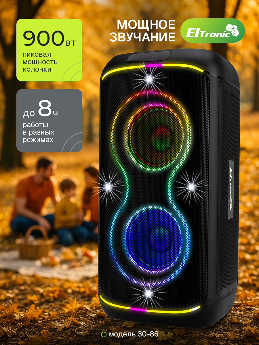 Портативная bluetooth колонка Eltronic 30-86 с беспроводным микрофоном, FM, TWS