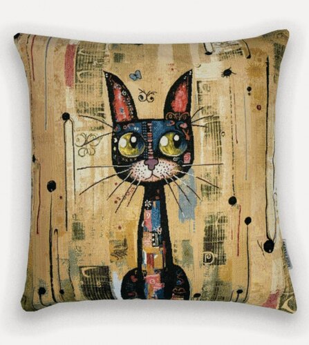 Изображение товара Подушка Декоративная Гобеленовая 45х45 "Котик зел" Для Интерьера, чехол съемный