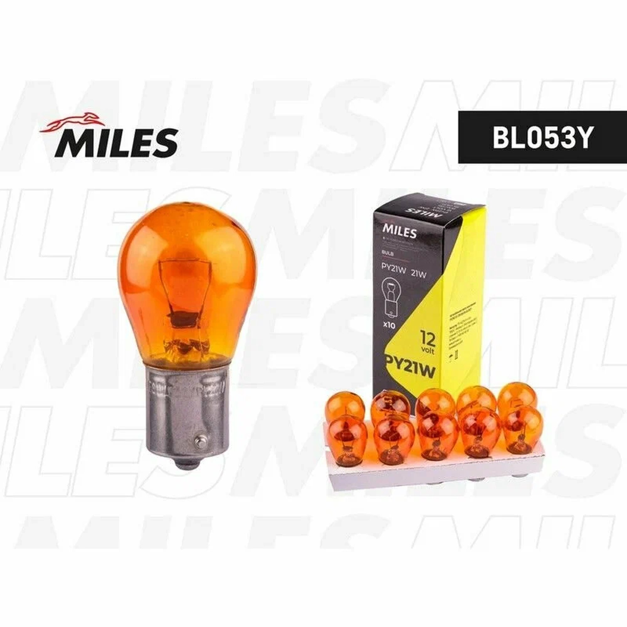 Лампа накаливания сигнальная MILES BL053Y PY21W BAU15s 12V 21W Yellow (1шт.)