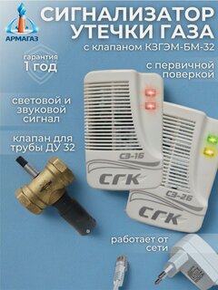 Изображение товара Система автономного контроля загазованности (сакз) СГК-2-Б-СО-СН DN32 с клапаном (2 сигнализатора + клапан запорный).