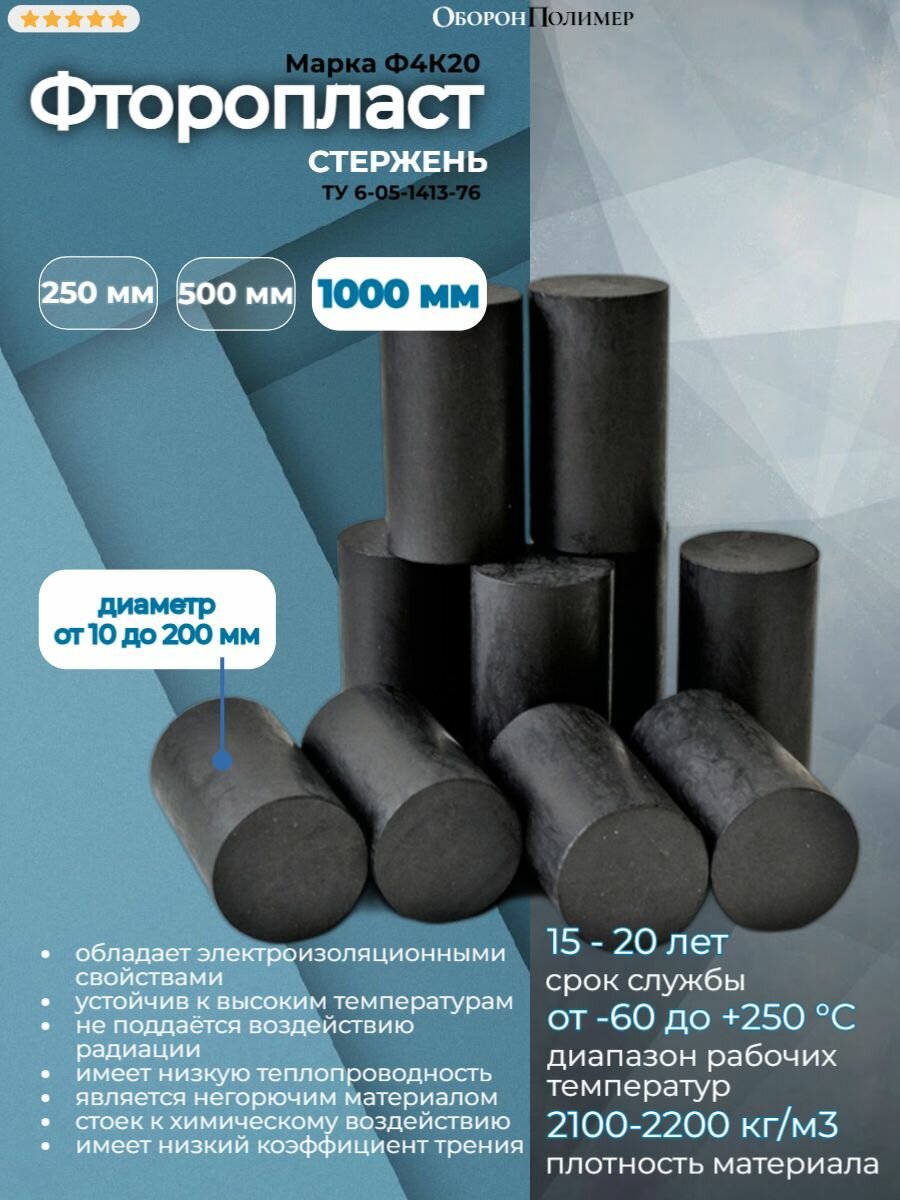 Фторопласт Ф4К20 стержень (круг пруток) d 12 мм L 1000 мм