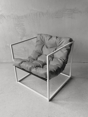 Изображение товара Кресло мягкое удобное для отдыха, уличное, на балкон, на веранду, в стиле лофт, минимализм, Лофтовик + серый кожзам