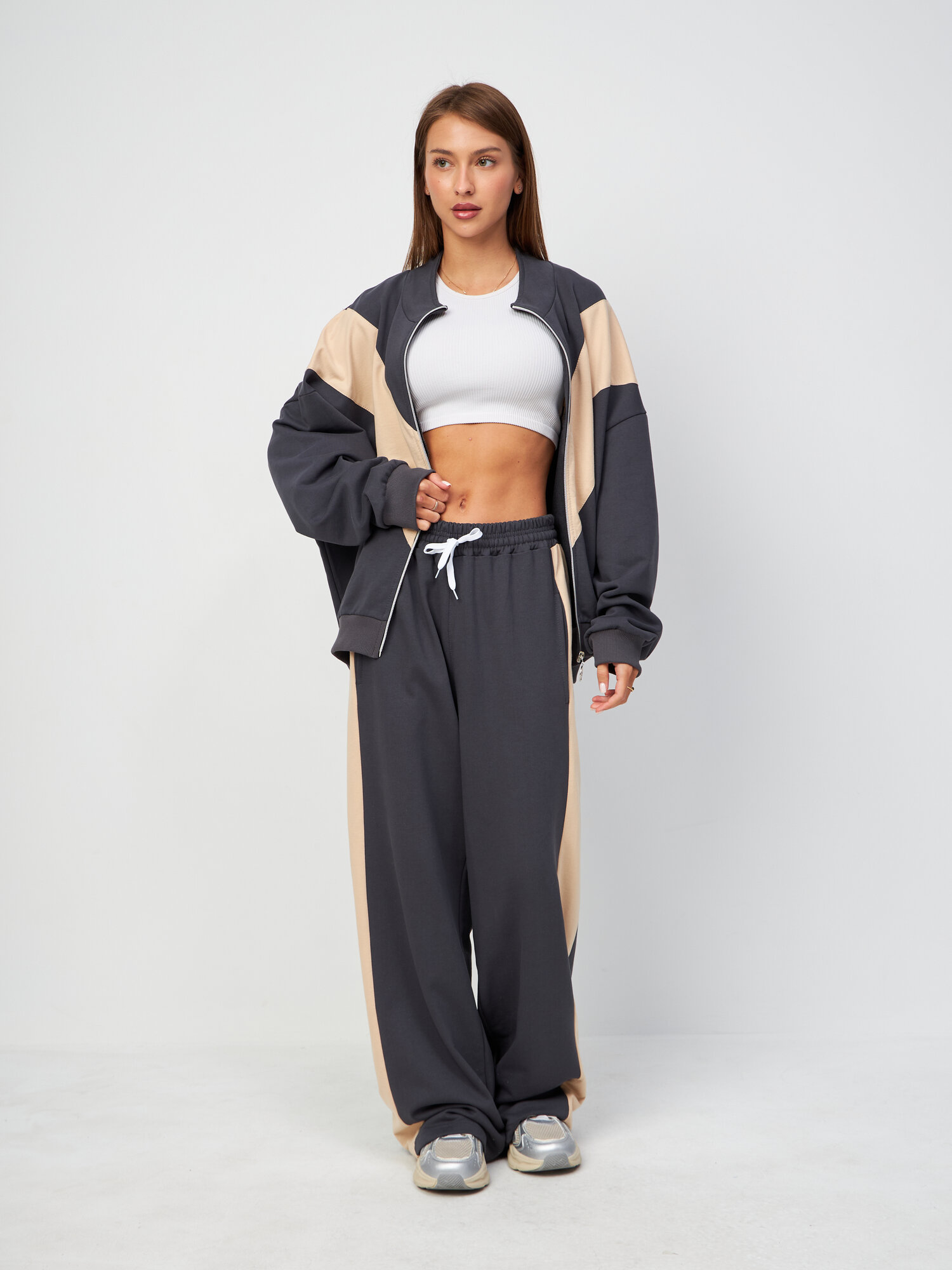 Костюм спортивный  спортивный костюм со штанами, размер 54, серо-бежевый — фото 1