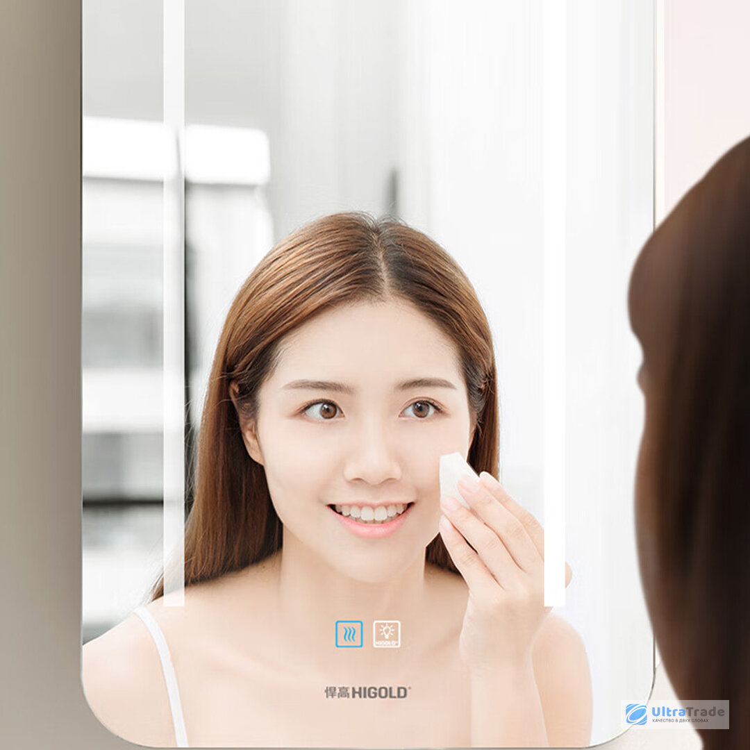 Картинки Умное универсальное зеркало для ванной комнаты Xiaomi HiGold Smart Sensor Mirror Cabinet Wood Cream 450 mm