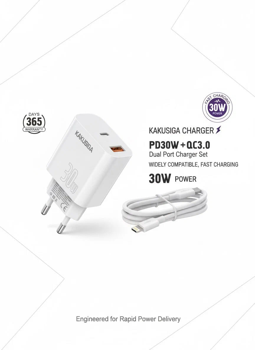 Набор адаптеров Kakusiga, для быстрой зарядки, с кабелем Lightning Type-C, 30Вт — фото 1