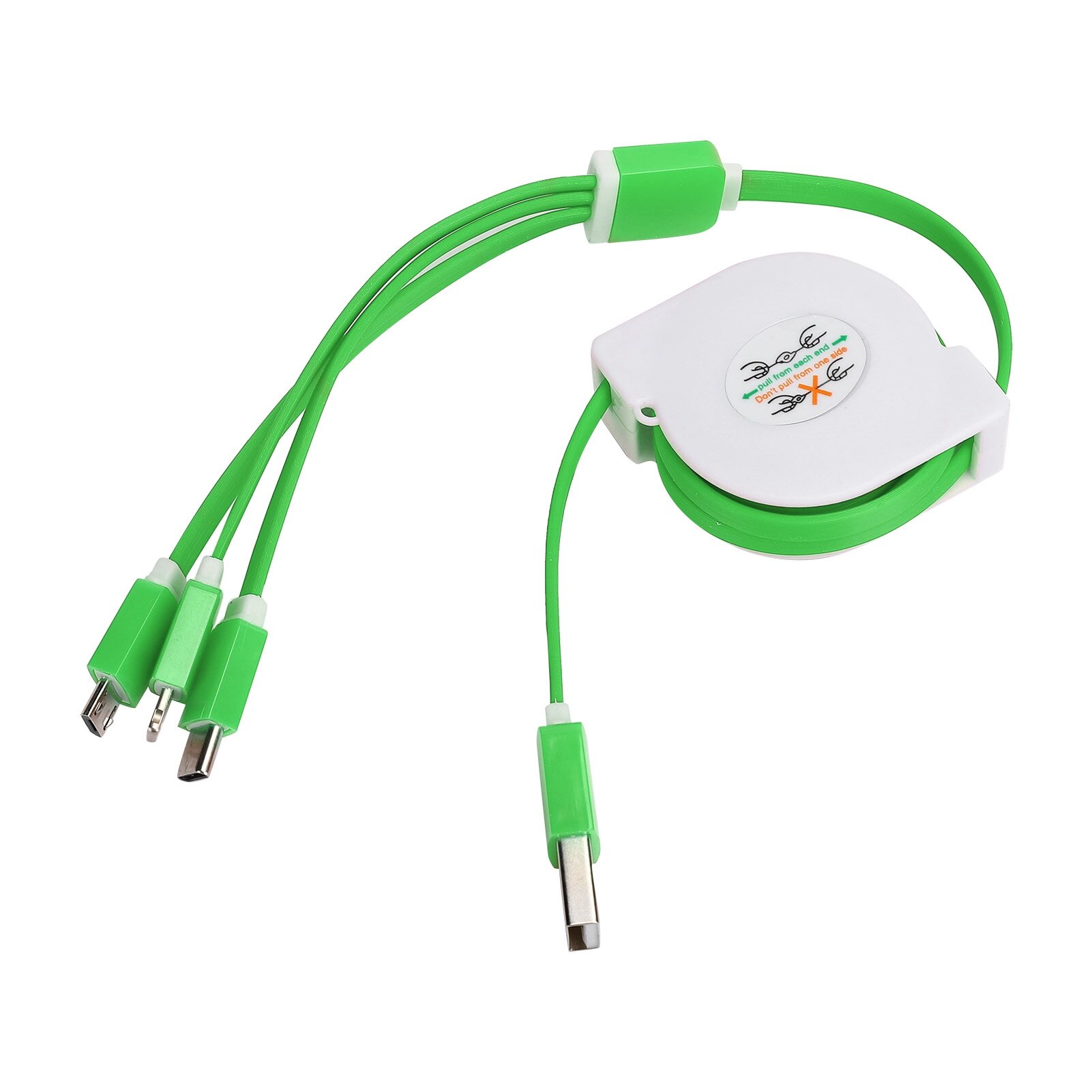 Выдвижной USB-кабель 3 в 1 Адаптер для нескольких зарядных шнуров для IOS/Type C/Micro PortЗеленый