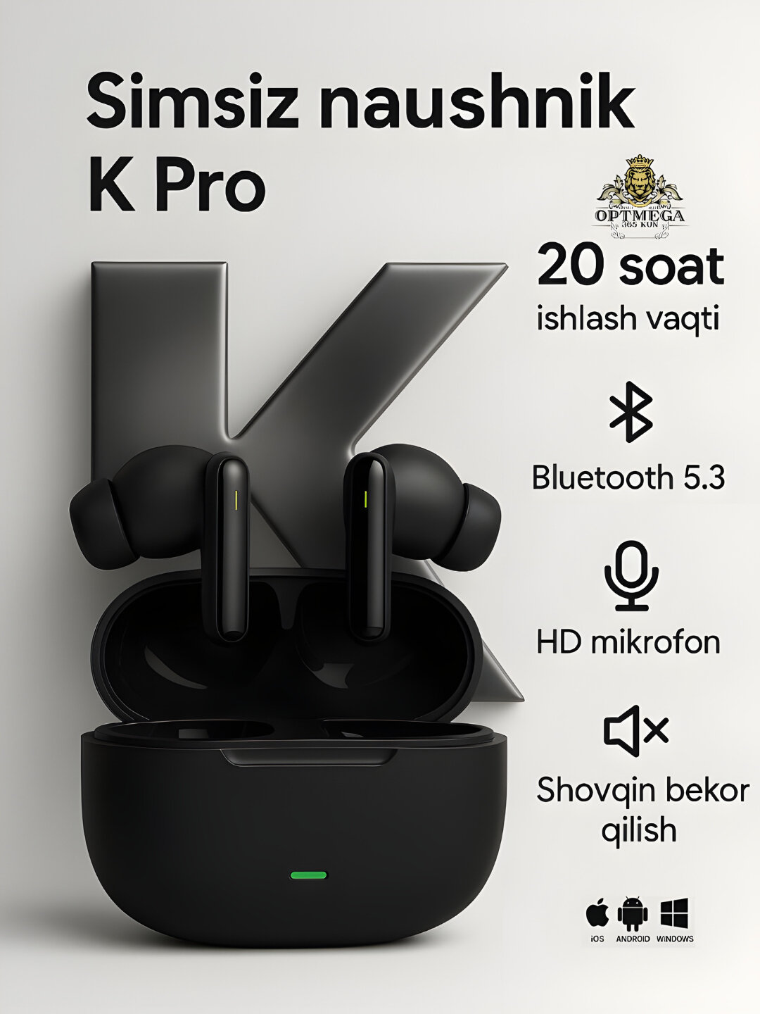 Наушники беспроводные, сенсорные с bluetooth для iPhone и Android. XK01 - Черный