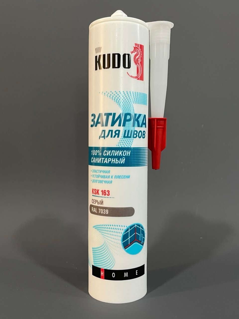 Герметик-затирка для швов KUDO HOME KSK-163 силиконовый санитарный серый RAL 7039
