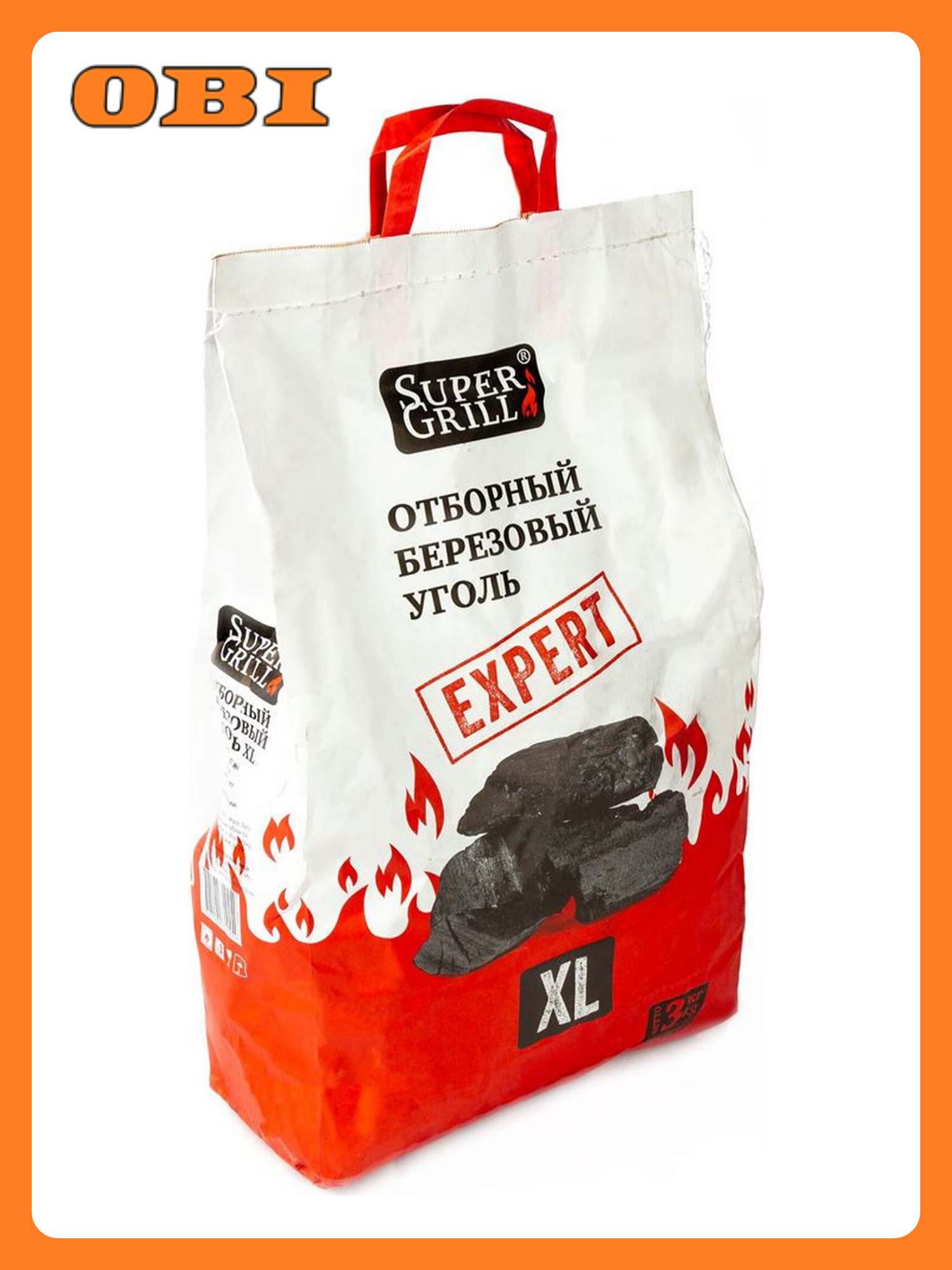 Уголь Supergrill XL 85033948 береза отборный 3кг пакет 1шт