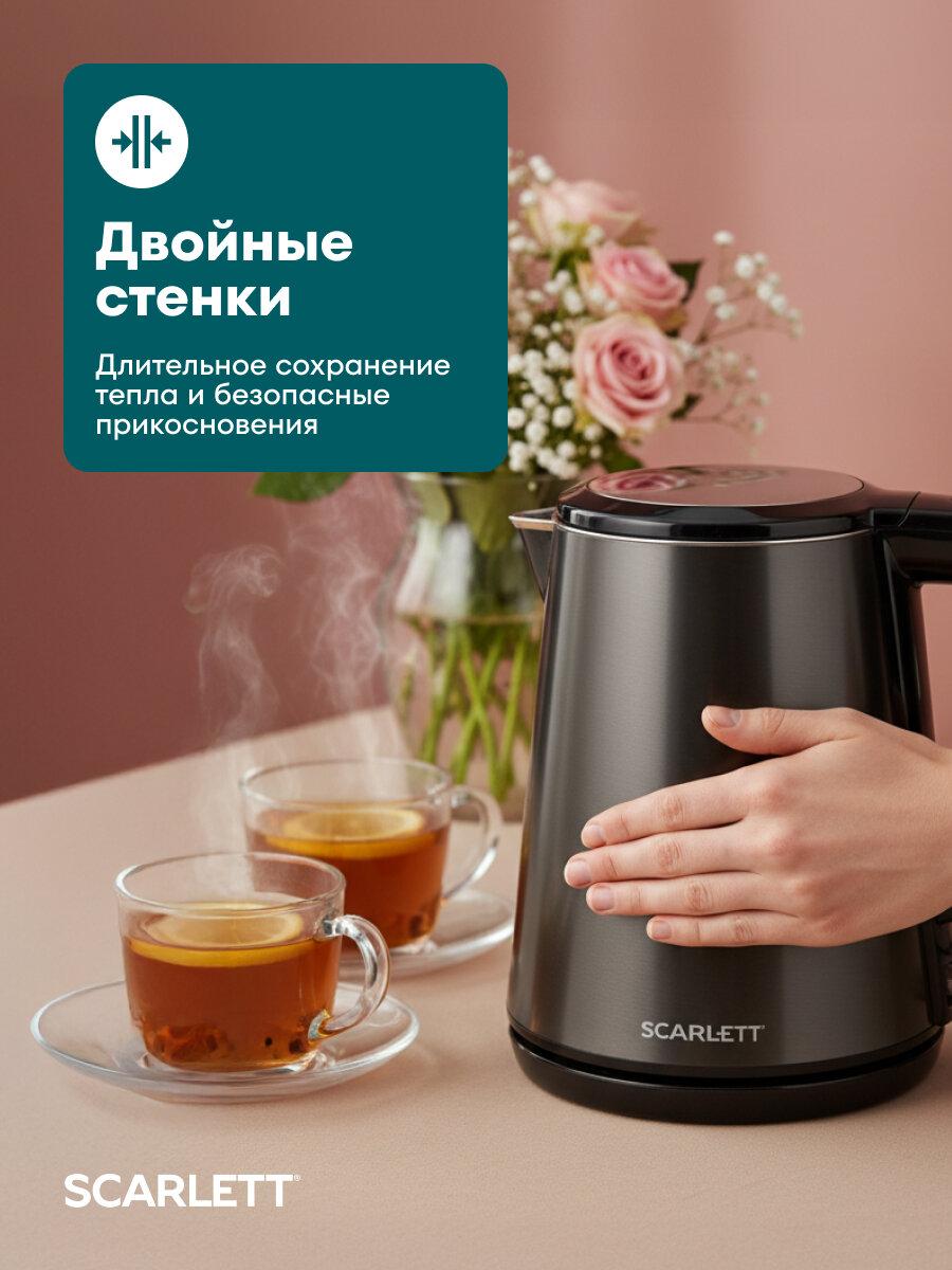 Чайник 1 л с двойными стенками и STRIX контролером SCARLETT SC-EK21S58 — фото 1