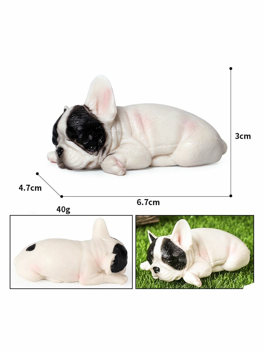 Фигурка собака Бульдог щенок спящий черно-белый — фото 1