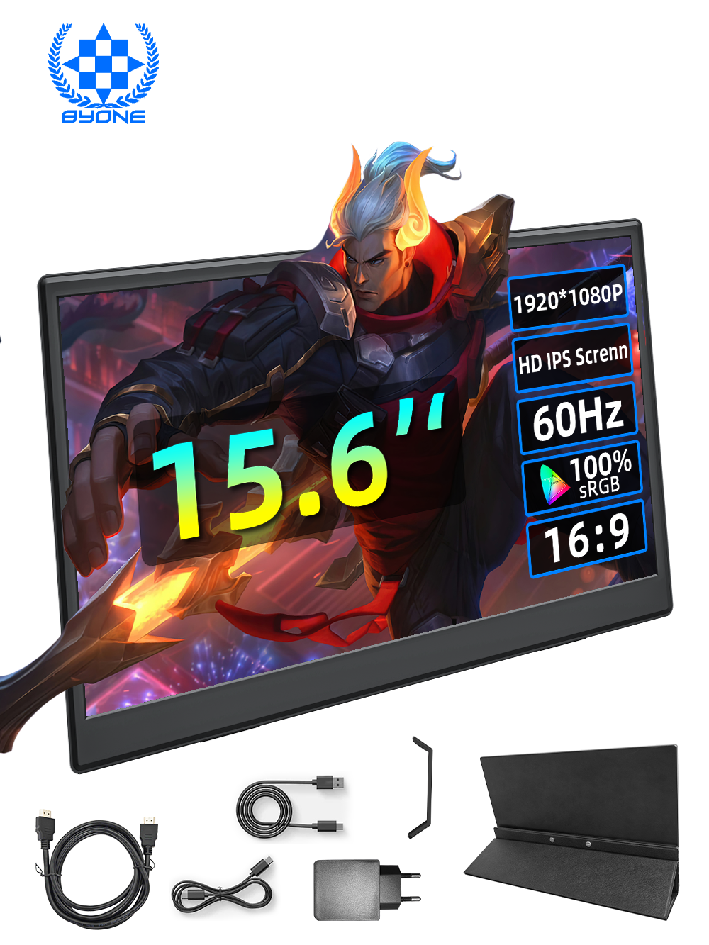 Byone Портативный монитор Сенсорный экран, 15.6", 1920*1080, IPS, USB-порт HDIM