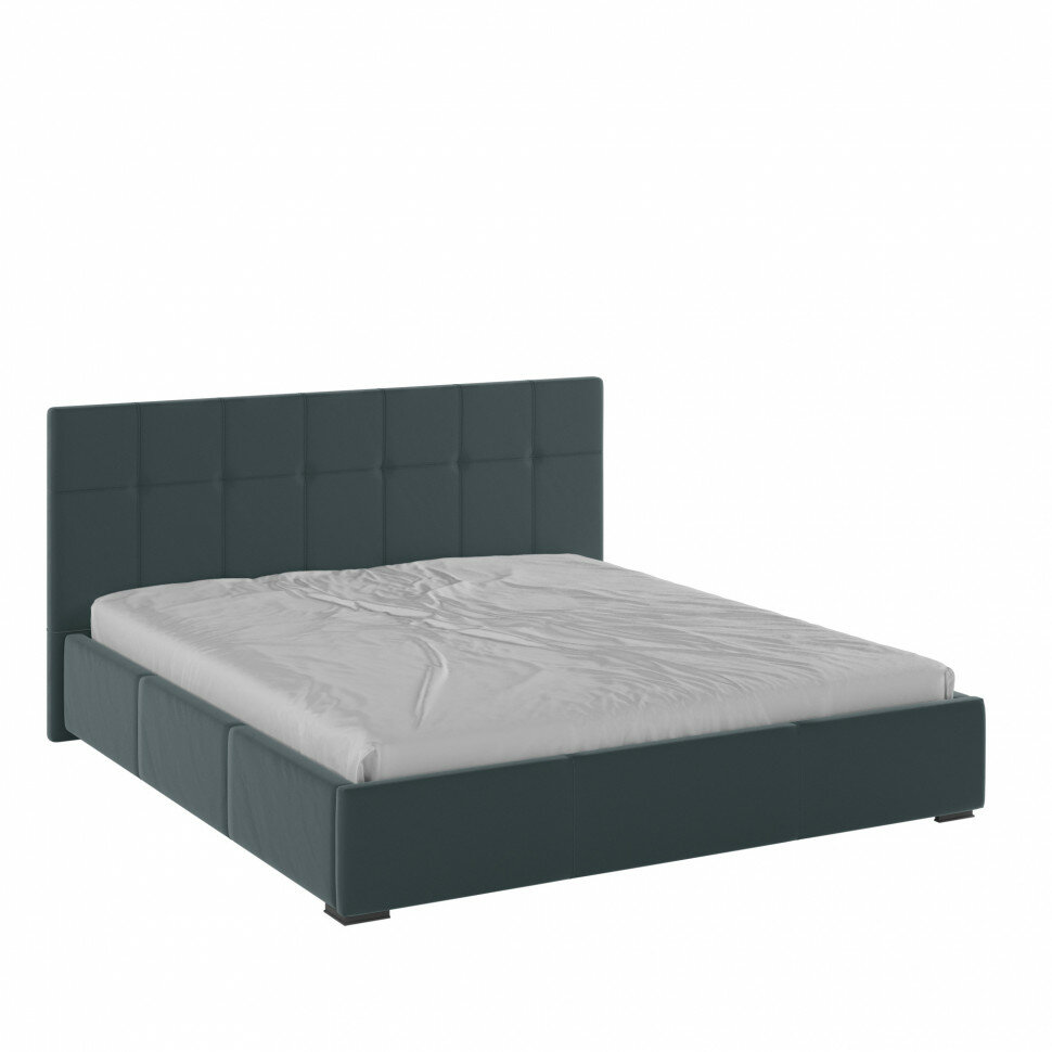 Кровать интерьерная, велюр 180, велюр серый квадрат, ортопедическое основание