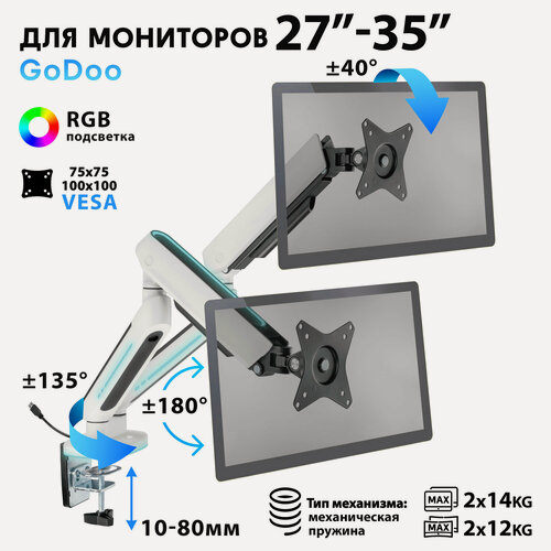 Изображение товара Кронштейн для мониторов Godoo 27"-35" дюймов настольный с RGB подсветкой LDT54-C024HL Fine Texture White