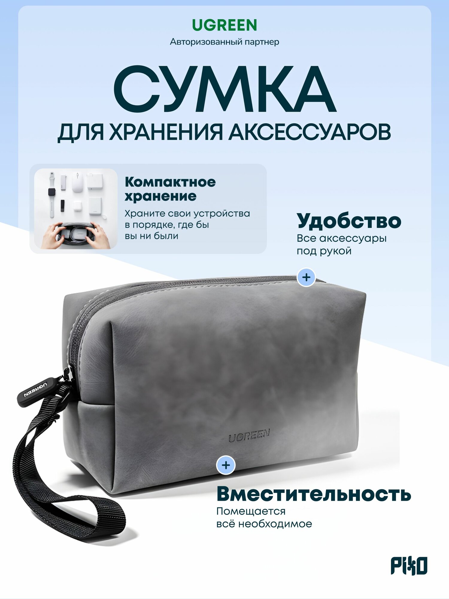 Сумка Ugreen LP285 (80520) для хранения электронных аксессуаров со шнурком.