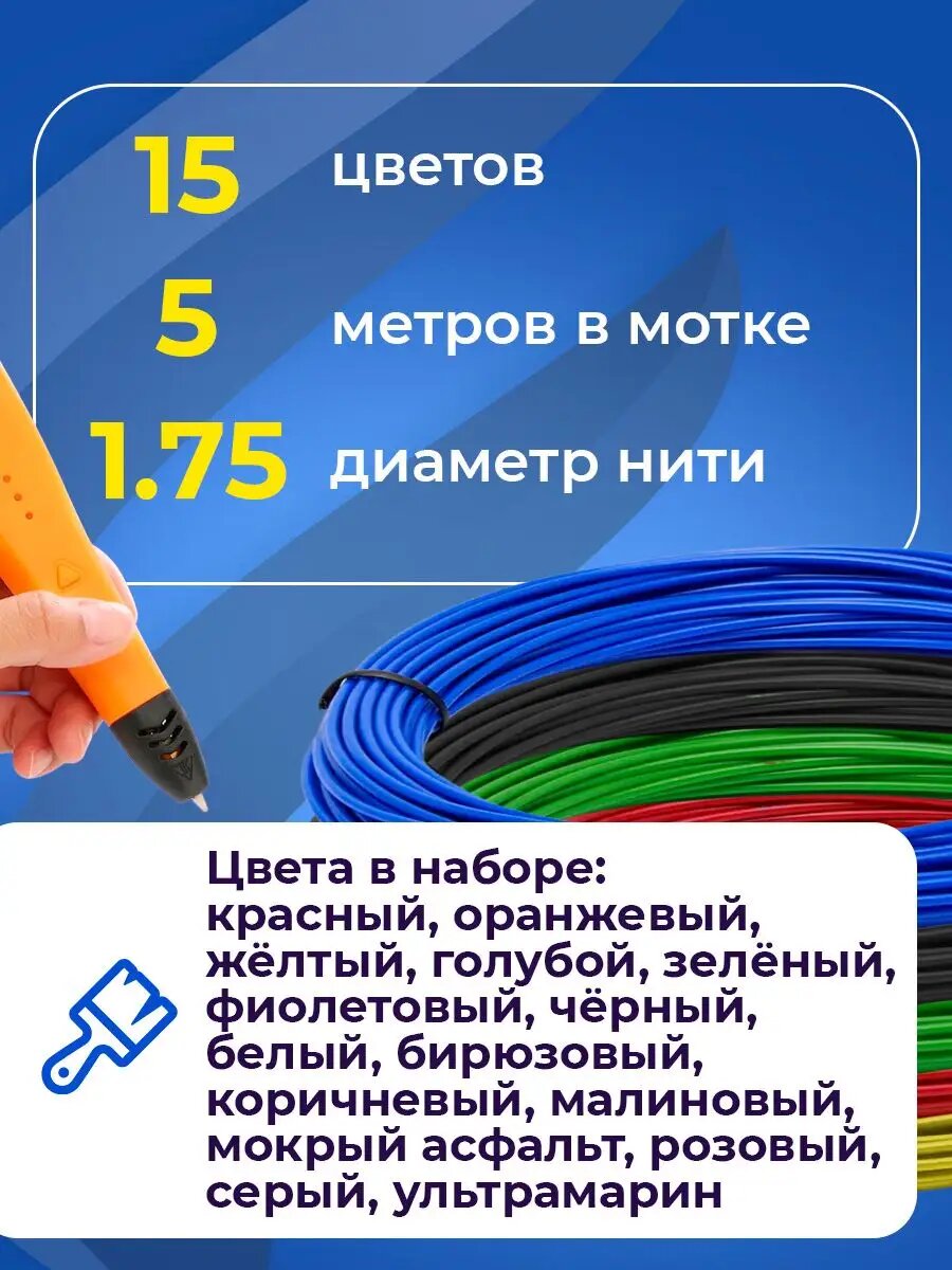 Набор 3Д творчества FUNTASY PLA пластик 15 цветов трафареты — фото 1