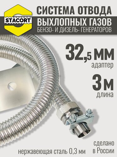 Изображение товара Длина 3 м. Вход - 32 мм. Система отвода выхлопных газов генератора ( диаметр адаптера до 32мм. )