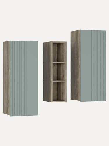Изображение товара Навесной шкаф Олива с полками, с доводчиками, 102х37.2х117 см, Дуб Каньон / Шарли бриз