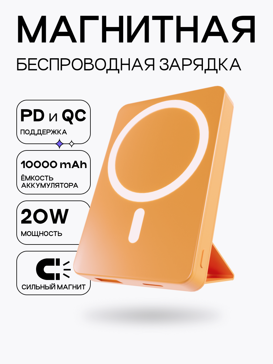 Повербанк для айфона 10000 мАч, внешний аккумулятор MagSafe Power Bank, беспроводная зарядка для iPhone