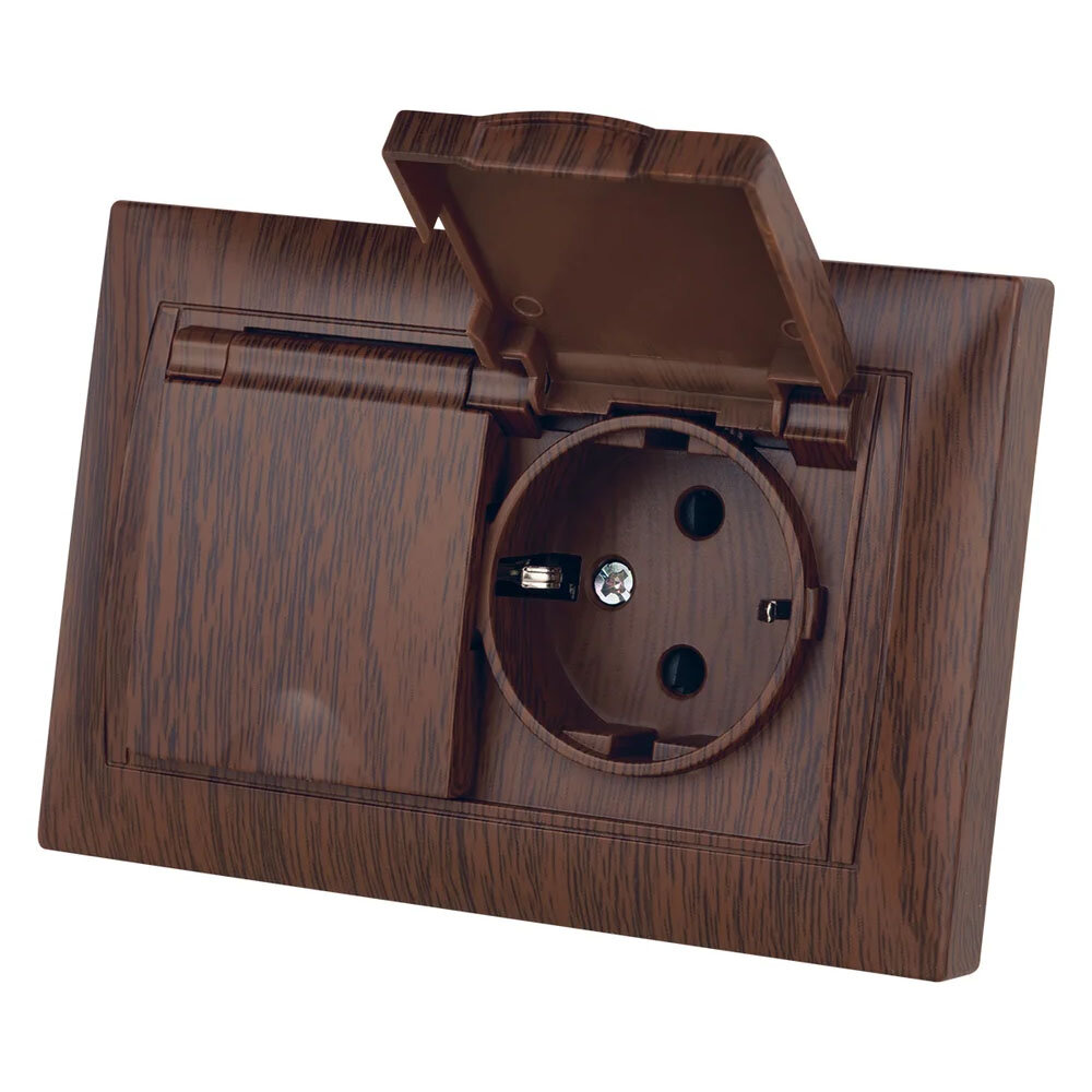 Розетка двойная 2П+З 16А 250В IP44 с защ. шт. с крышкой венге "Лама", TDM SQ1815-0460 (1 шт.)