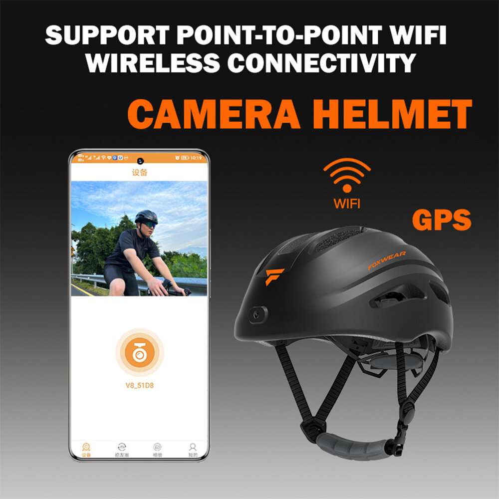 Умный велошлем с камерой 1080P и WiFi, безопасные наушники с задним фонарём, чёрный/белый