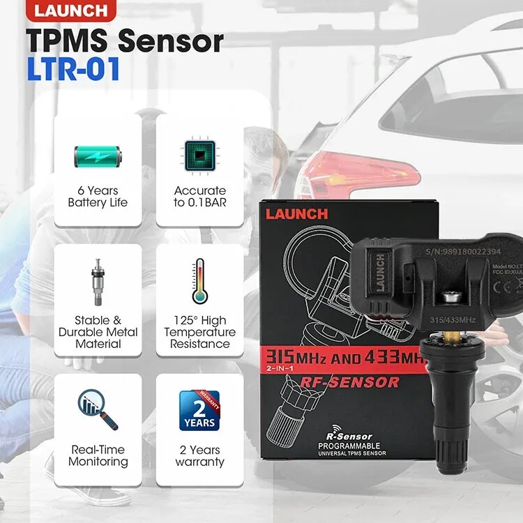 Launch RF Sensor LTR 03/05/01 TPMS Sensor 315MHz & 433MHz 2 in 1 TPMS Tire Pressure Scanner Tire Repair Tools with for I-TPMS, 1pcs ltr 01 sensors — фото 1