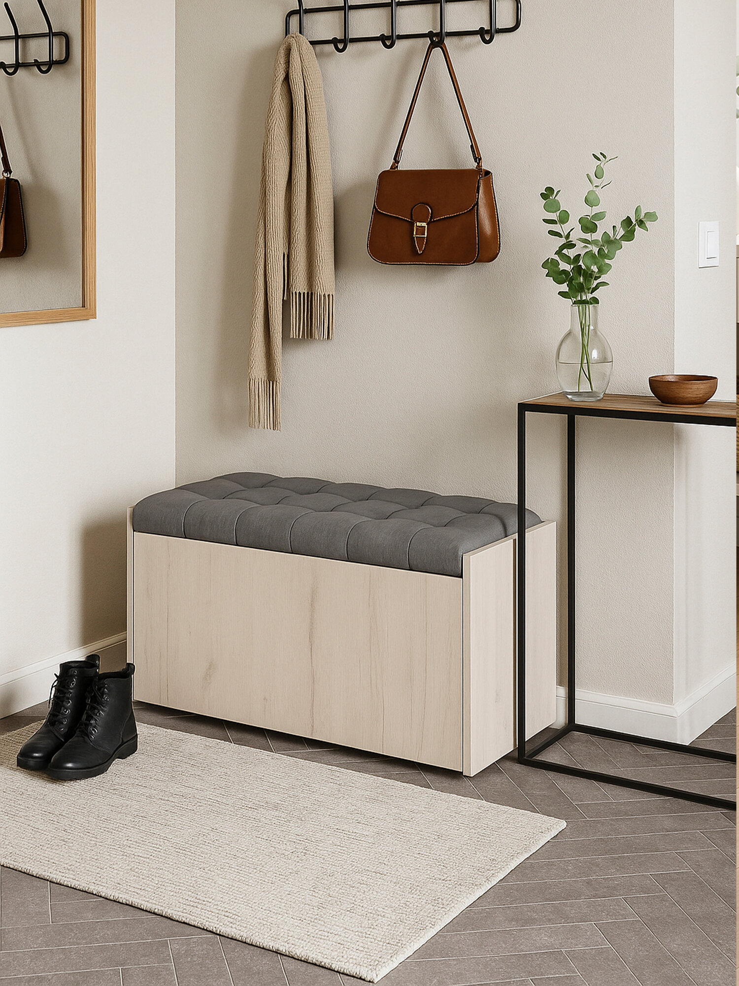 Пуф с крышкой, прямоугольный, ТриЯ "Форест", дуб крафт белый/серый — фото 1