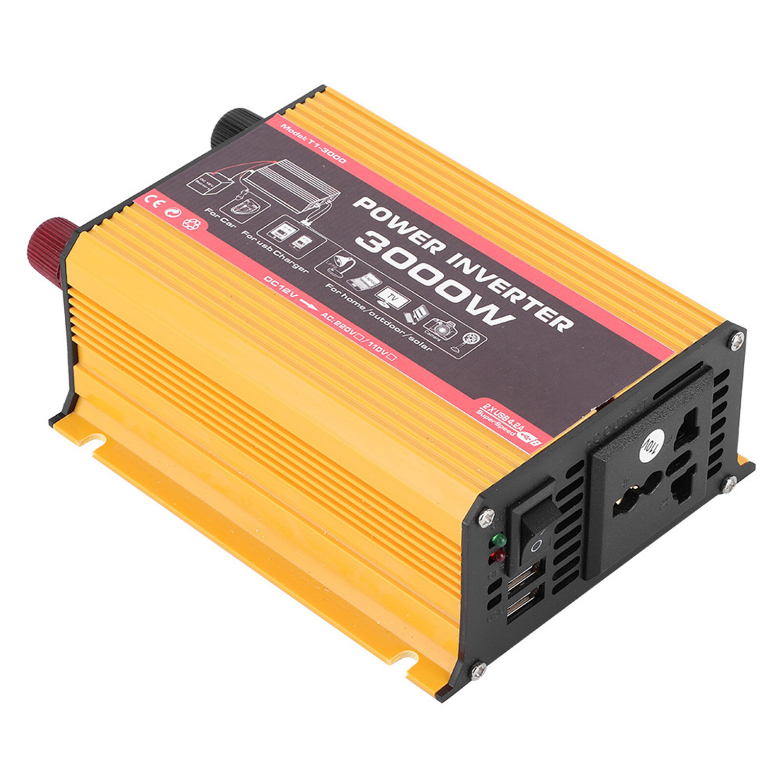 Конвертер 3000W для автомобиля, два USB-порта, адаптер с защитой от перегрева, для всех электронных устройств