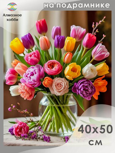 Изображение товара Алмазная мозаика на подрамнике Букет тюльпанов 40х50