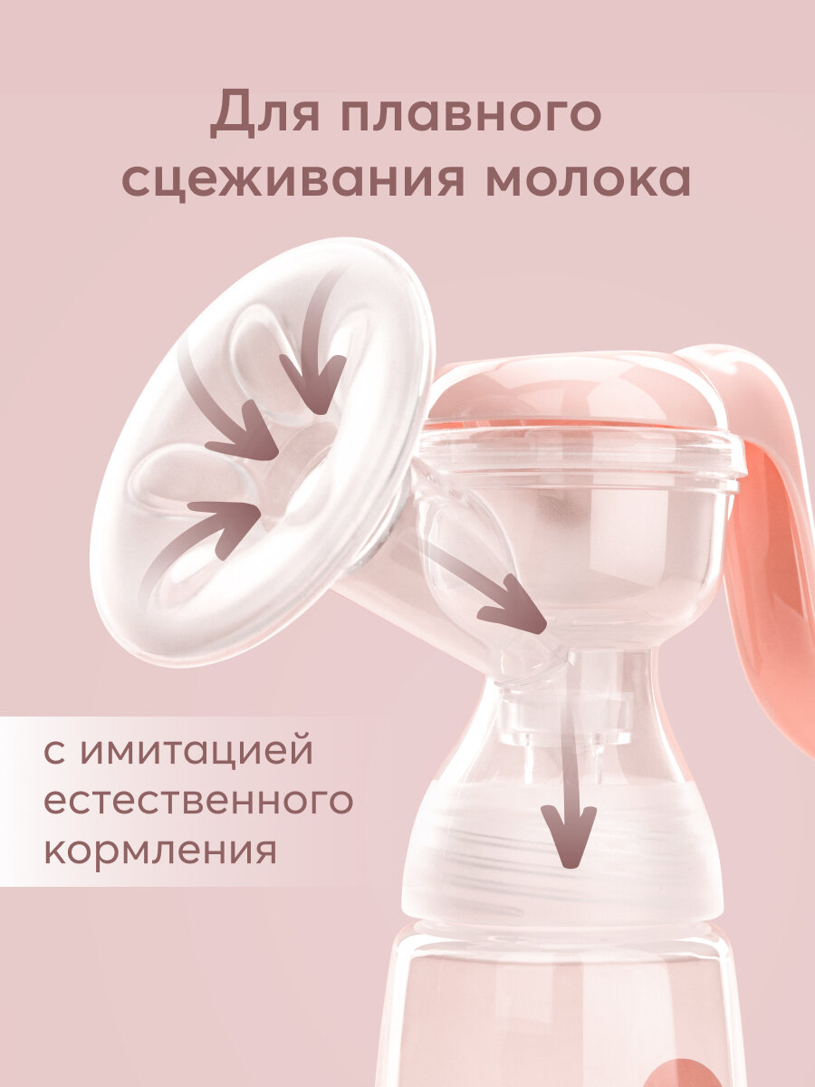Молокоотсосы 22006, Молокоотсос ручной механический Happy Baby, с бутылочкой и соской, розовый