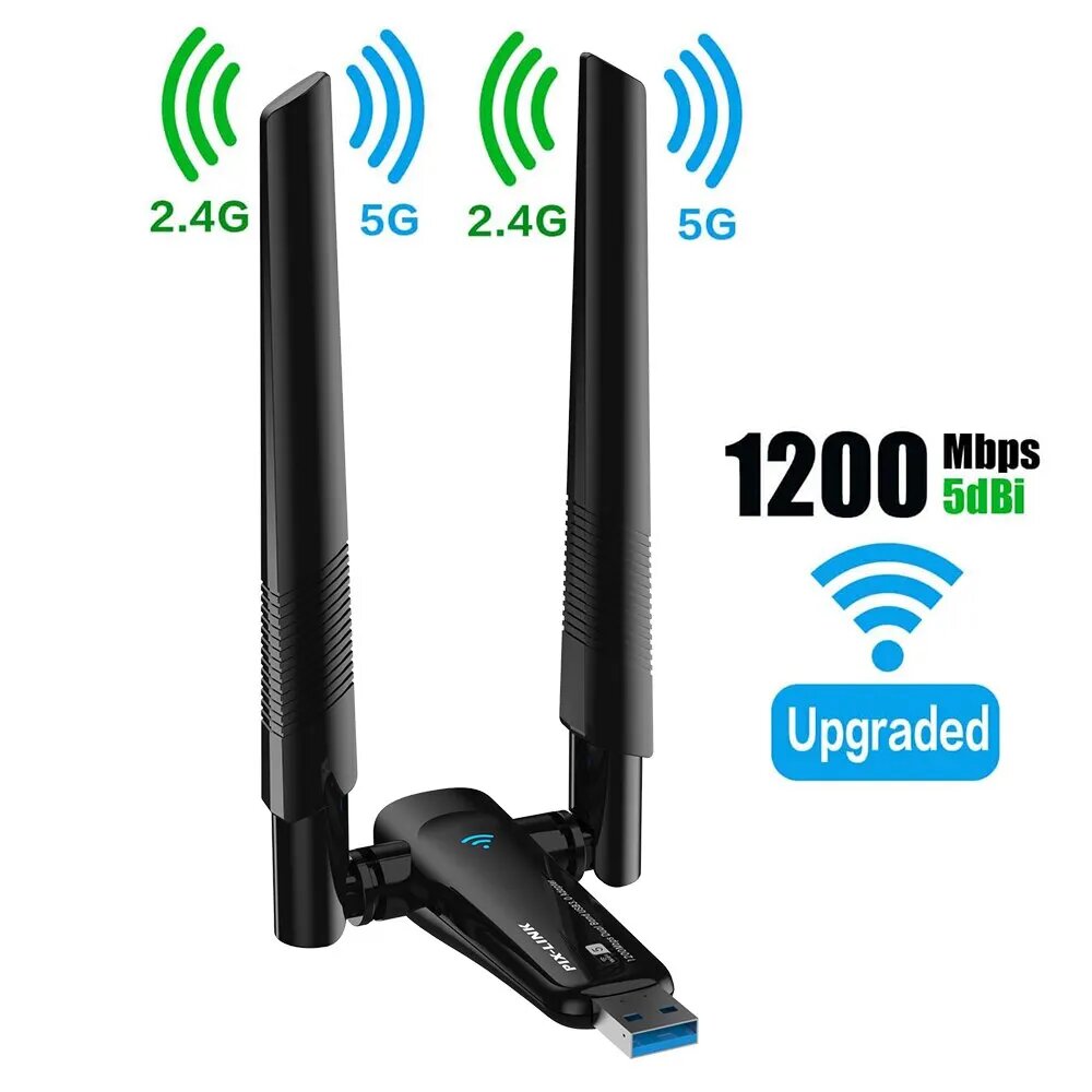Вай-фай адаптер Pix LINK UAC20, ac1200, 5GHz, 867Mbps, 2.4 GHz, 300Mbps adapter — фото 1